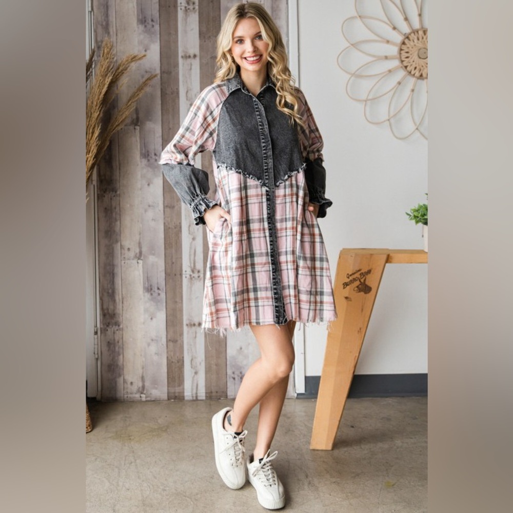 Campus-ready! Plaid Oversized Denim Dress